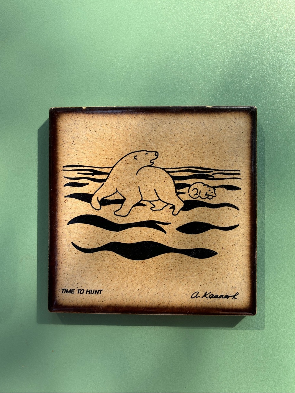 Coaster Inuit Artist Angus C. Kaanerk “Time to Hunt” Ceramic Arctic Polar Bear